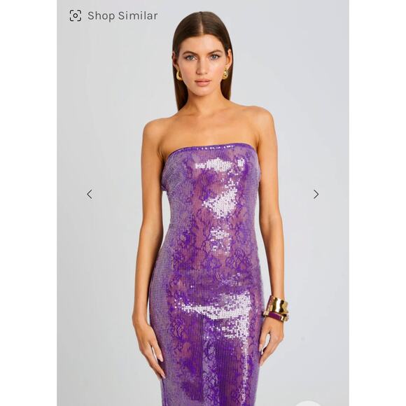 Retrofete Lucie Sequin Lace Semi Sheer Maci Dress Amethyst Purple Medium NEW - Picture 12 of 12